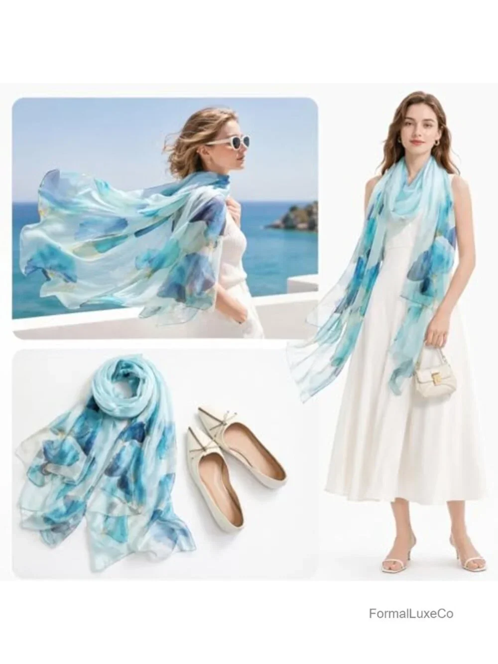 100% Mulberry Silk Large Chiffon Shawl Wrap Scarf for Women